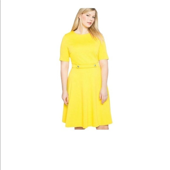 Eloquii Yellow Fit and Flare Plus Size Dress - Picture 1 of 14